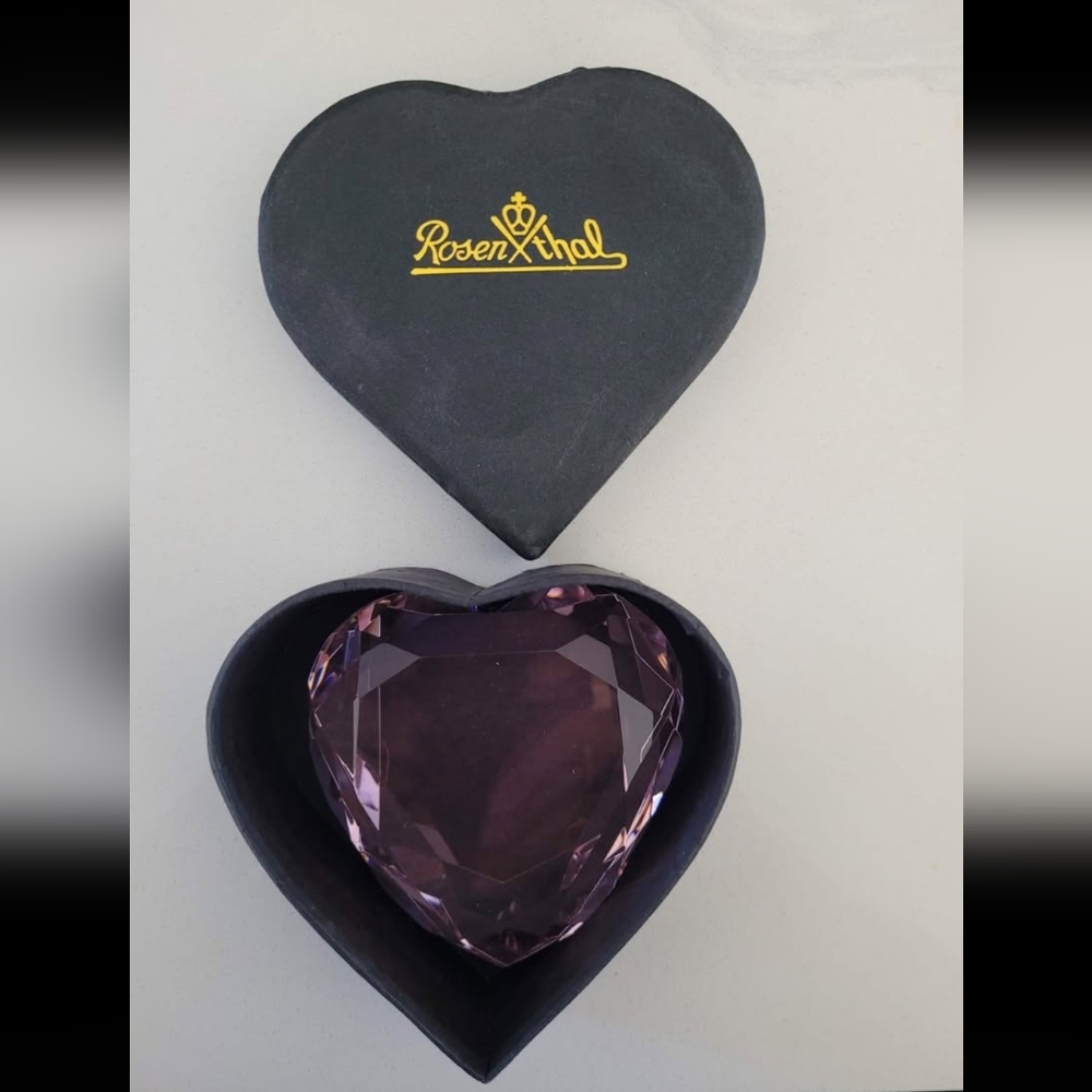 2 for $75 - Rosenthal Pink Crystal Heart Shape Paper Weight - 1 Piece